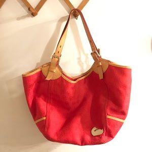 Dooney & Bourke Red Canvas Tote Handbag Signature